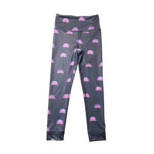 Free People Charcoal Leggings with Pink Floral Design